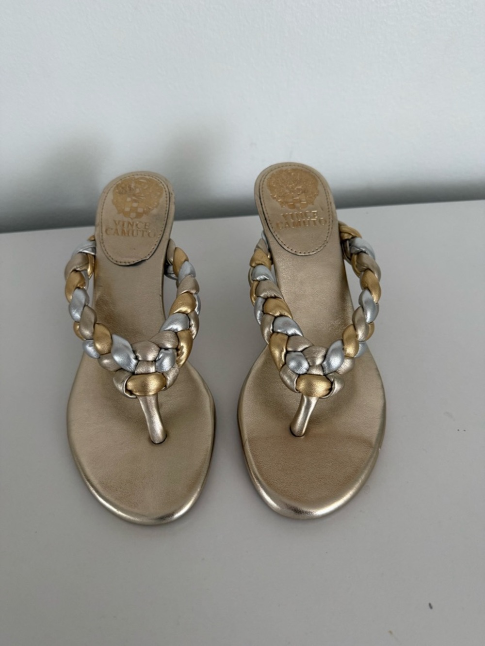 Vince Camuto Braided Metallic Gold and Silver Thong Sandals